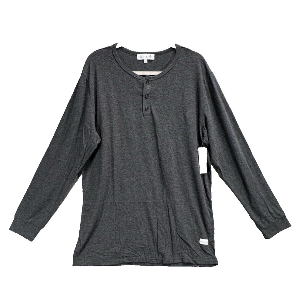 Kinetix Casual Luxury Mens 2X Black Heather Long‎ Sleeve Henley Shirt NWT